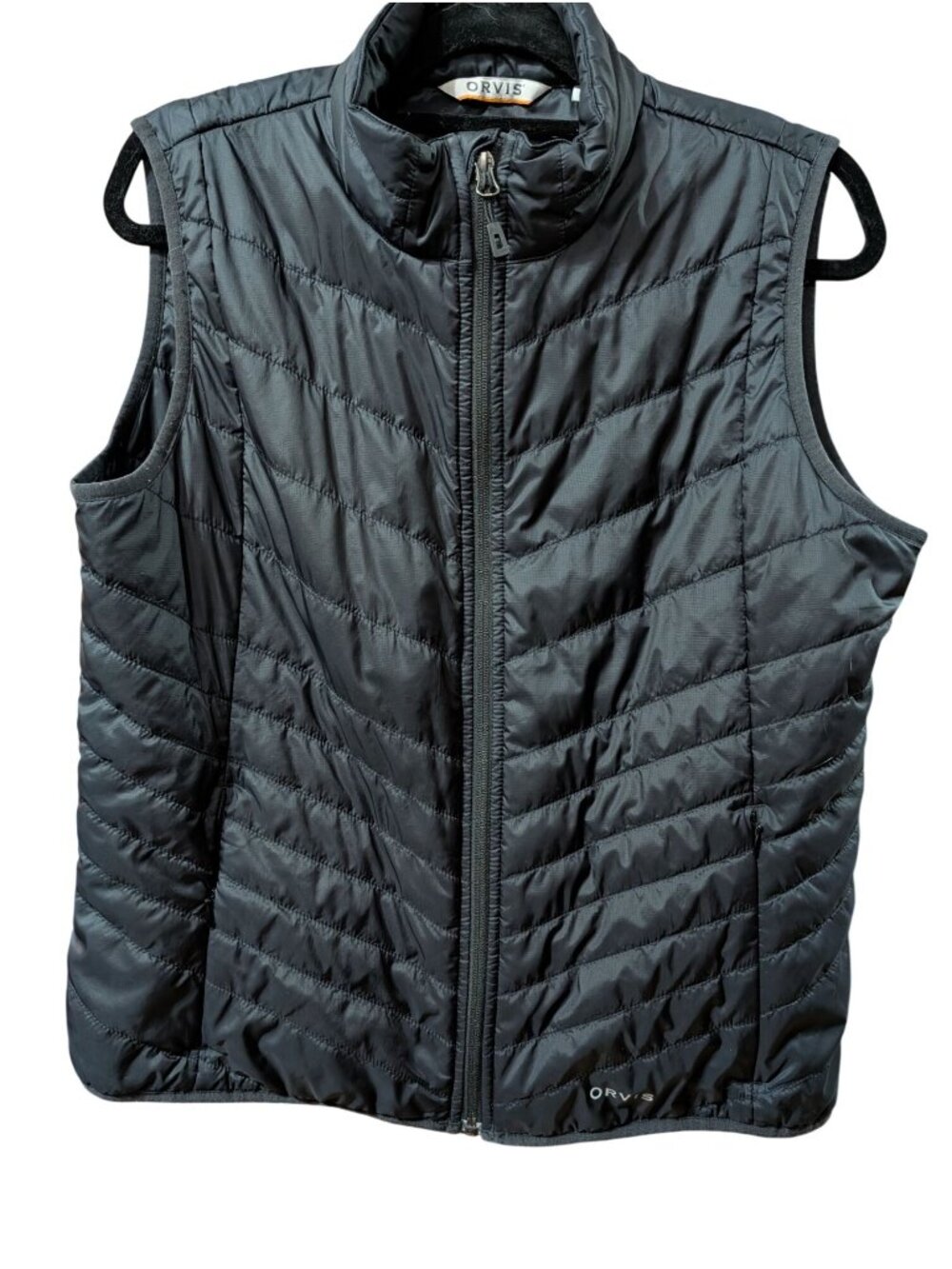 Orvis Recycled Drift Black Puffer Vest Womens L Primaloft Insulated Full Zip